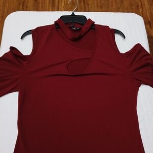 SHEIN Burgundy Cutout Cold Shoulder Blouse